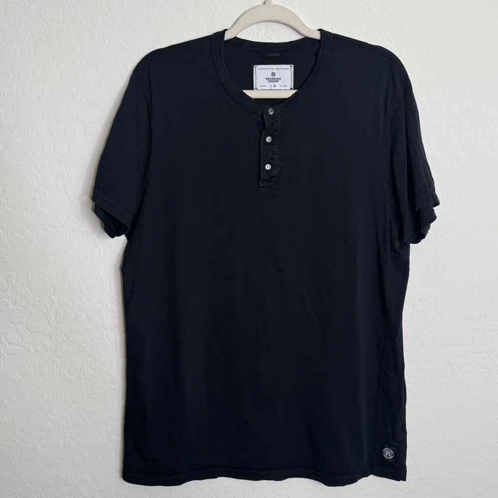 Reigning Champ Mens Cotton Henley Shirt Large Black Short Sleeve Streetwear